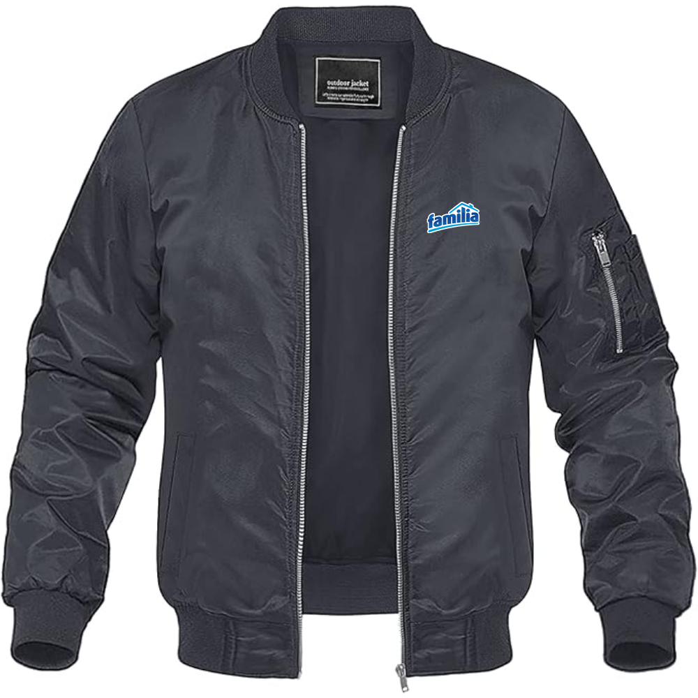Men's Familia Logo Lightweight Bomber Jacket Windbreaker Softshell Varsity Jacket Coat