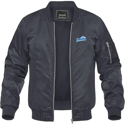 Men's Familia Logo Lightweight Bomber Jacket Windbreaker Softshell Varsity Jacket Coat