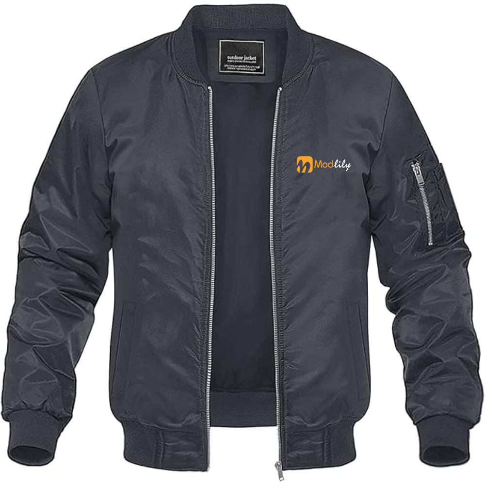 Men's Modlily Logo Lightweight Bomber Jacket Windbreaker Softshell Varsity Jacket Coat