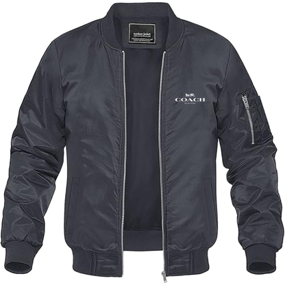 Men's Coach Logo Lightweight Bomber Jacket Windbreaker Softshell Varsity Jacket Coat