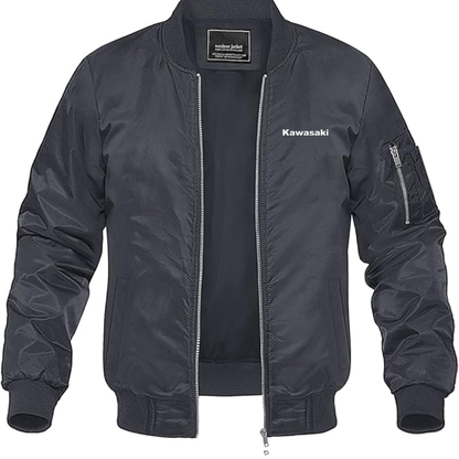 Men's Kawasaki Logo Lightweight Bomber Jacket Windbreaker Softshell Varsity Jacket Coat