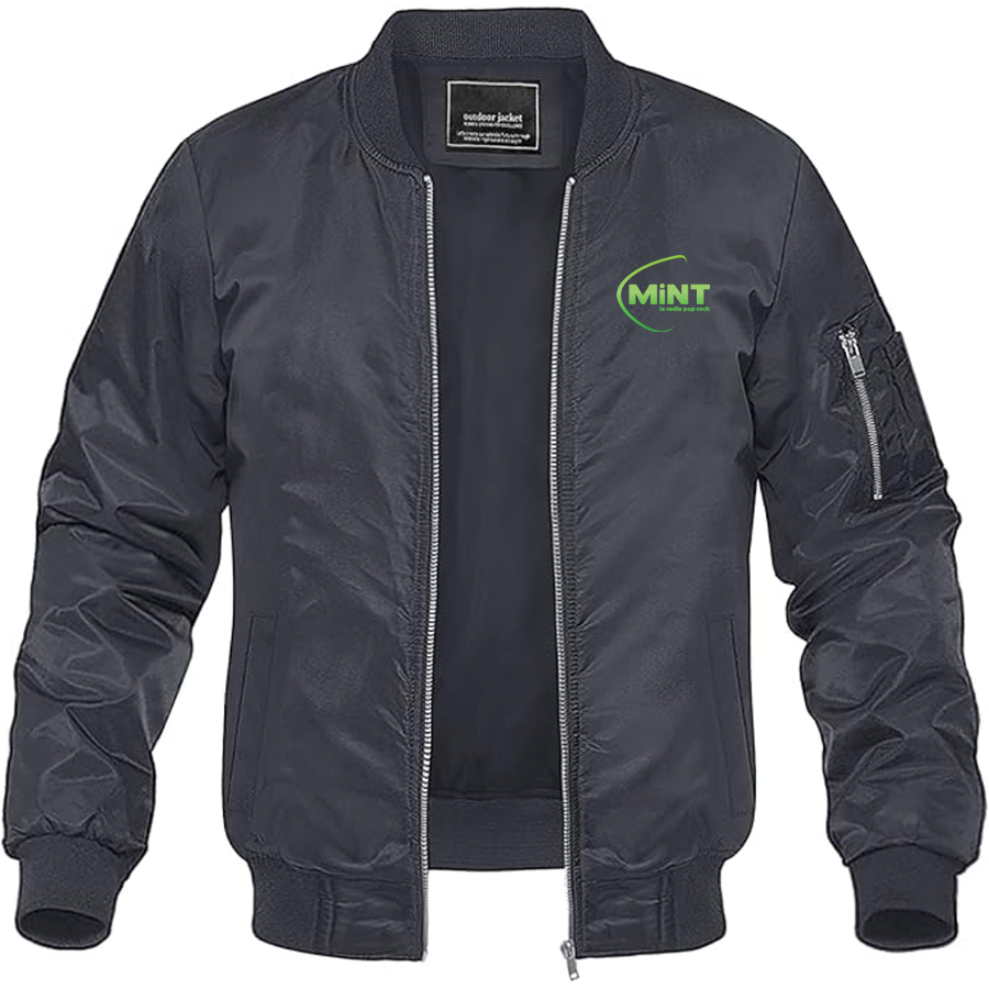Men's Mint Radio Logo Lightweight Bomber Jacket Windbreaker Softshell Varsity Jacket Coat