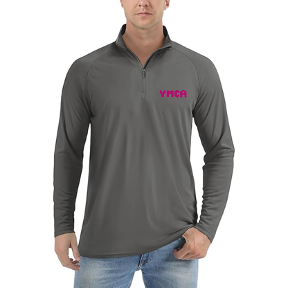 Men's   YMCA Mauve Lightweight Quarter-Zip Athletic Shirt Long Sleeve Performance Wear
