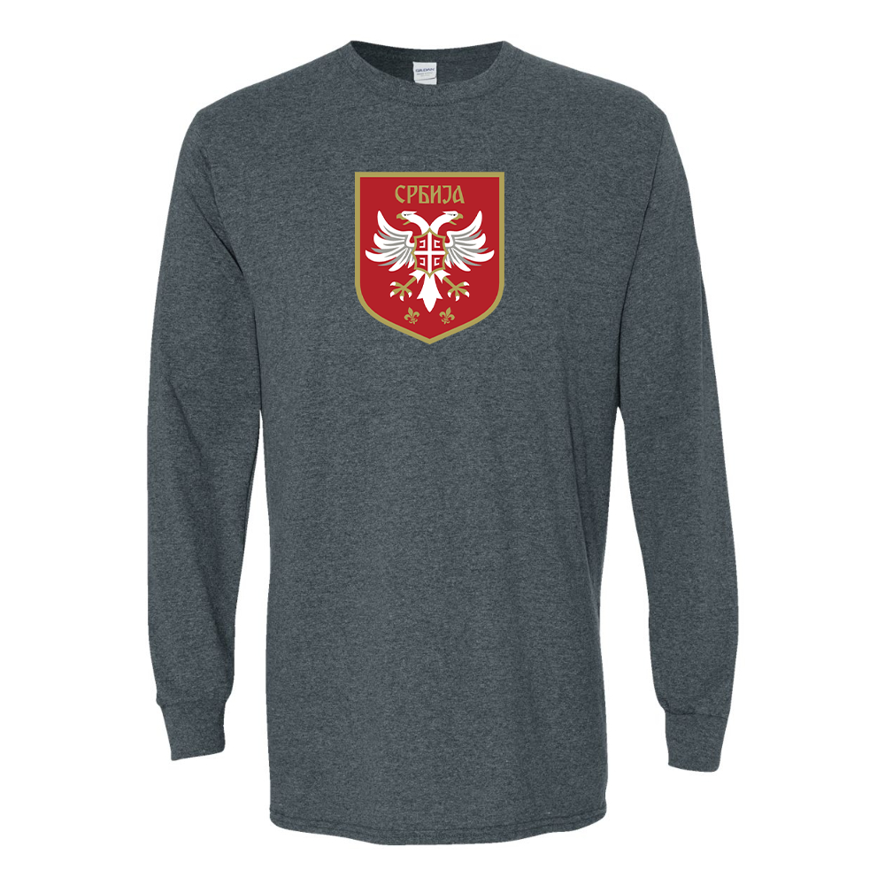 Men's Serbia National Football Soccer Team Logo Gildan Heavy Cotton Long Sleeve T-Shirt