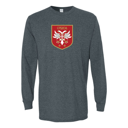 Men's Serbia National Football Soccer Team Logo Gildan Heavy Cotton Long Sleeve T-Shirt