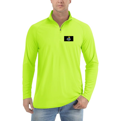 Men's Cartoon Pizza Logo Lightweight Quarter-Zip Athletic Shirt Long Sleeve Performance Wear