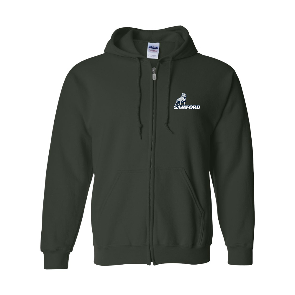 Men's Samford Bulldogs Logo Gildan  Heavy Blend Full Zip Hooded Sweatshirt