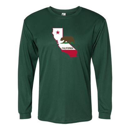 Men's  California Bear Map Performance Long Sleeve T-Shirt