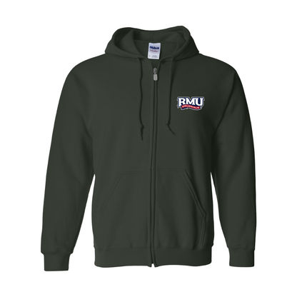 Men's Robert Morris Colonials Logo Gildan  Heavy Blend Full Zip Hooded Sweatshirt