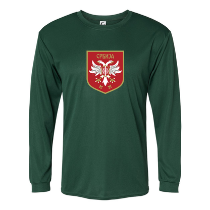 Men's Serbia National Football Soccer Team Logo Performance Long Sleeve T-Shirt