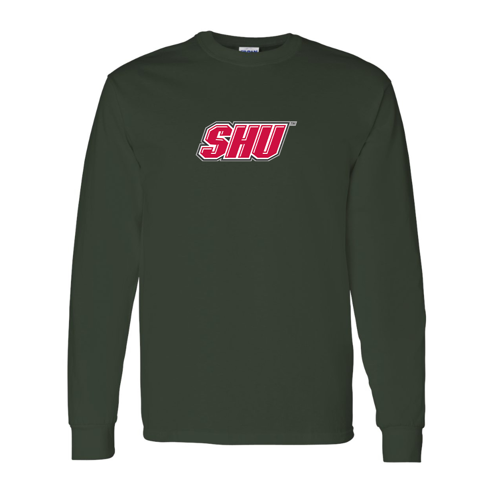 Men's Sacred Heart Pioneers Logo Gildan Heavy Cotton Long Sleeve T-Shirt