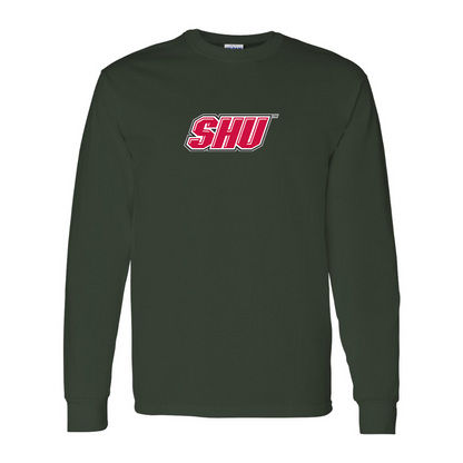 Men's Sacred Heart Pioneers Logo Gildan Heavy Cotton Long Sleeve T-Shirt