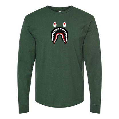 Men's BAPE Shark Logo Cotton Long Sleeve T-Shirt