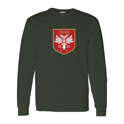 Men's Serbia National Football Soccer Team Logo Gildan Heavy Cotton Long Sleeve T-Shirt