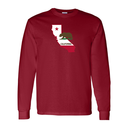 Men's  California Bear Map Gildan Heavy Cotton Long Sleeve T-Shirt