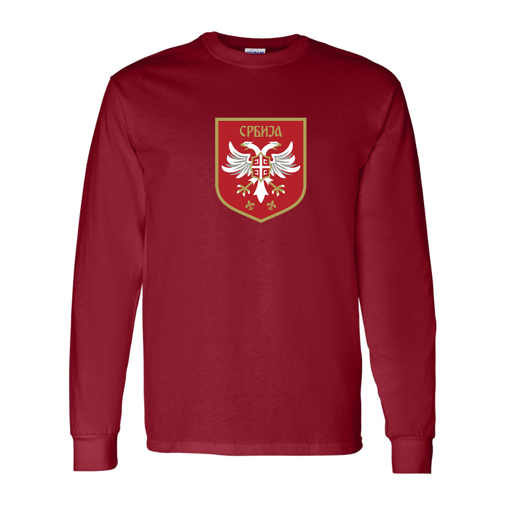 Men's Serbia National Football Soccer Team Logo Gildan Heavy Cotton Long Sleeve T-Shirt