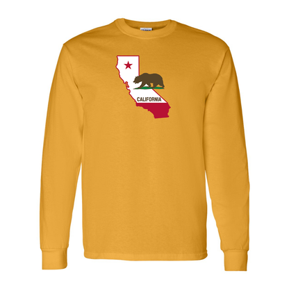 Men's  California Bear Map Gildan Heavy Cotton Long Sleeve T-Shirt