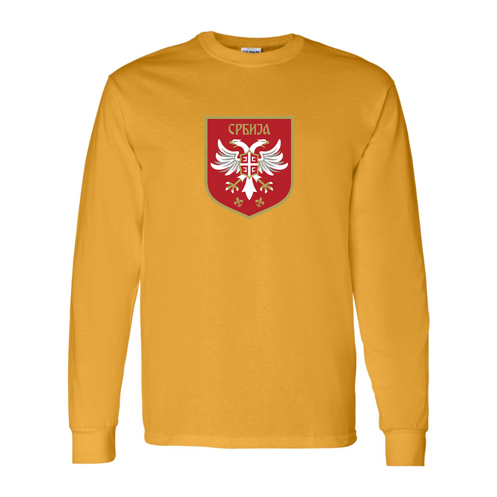 Men's Serbia National Football Soccer Team Logo Gildan Heavy Cotton Long Sleeve T-Shirt