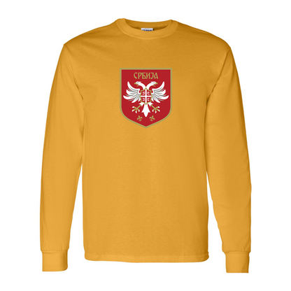 Men's Serbia National Football Soccer Team Logo Gildan Heavy Cotton Long Sleeve T-Shirt