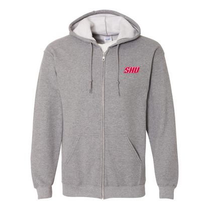 Men's Sacred Heart Pioneers Logo Gildan  Heavy Blend Full Zip Hooded Sweatshirt