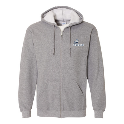 Men's Samford Bulldogs Logo Gildan  Heavy Blend Full Zip Hooded Sweatshirt