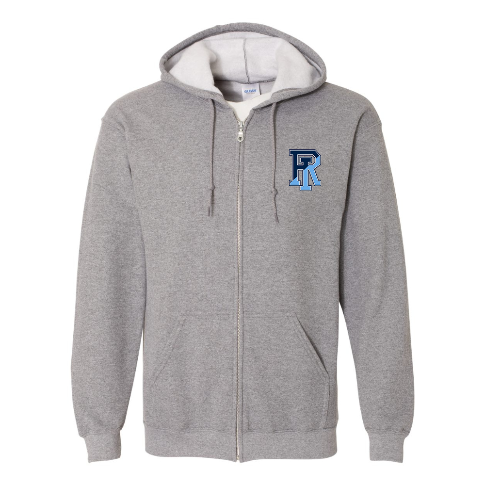 Men's Rhode Island Rams Logo Gildan  Heavy Blend Full Zip Hooded Sweatshirt