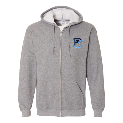 Men's Rhode Island Rams Logo Gildan  Heavy Blend Full Zip Hooded Sweatshirt