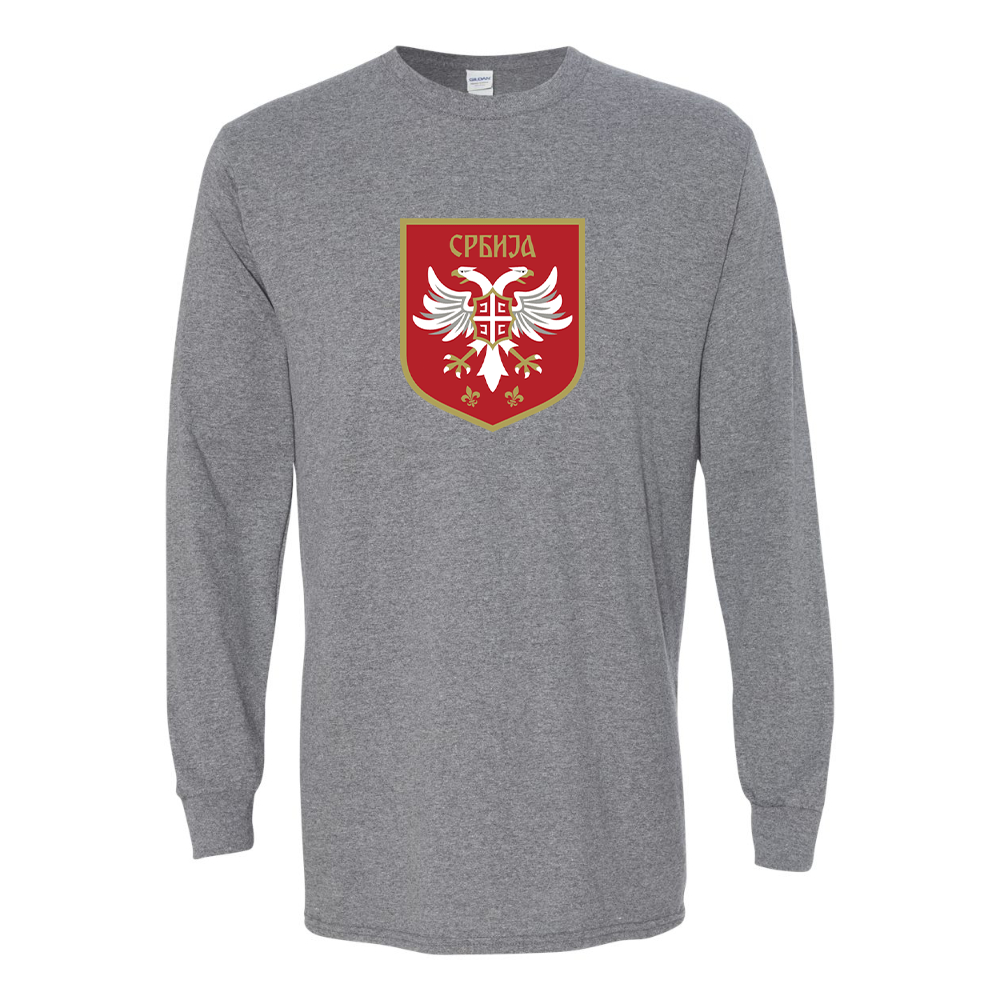 Men's Serbia National Football Soccer Team Logo Gildan Heavy Cotton Long Sleeve T-Shirt