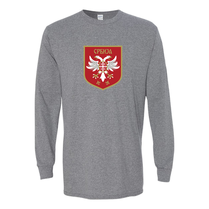 Men's Serbia National Football Soccer Team Logo Gildan Heavy Cotton Long Sleeve T-Shirt