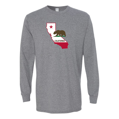Men's  California Bear Map Gildan Heavy Cotton Long Sleeve T-Shirt