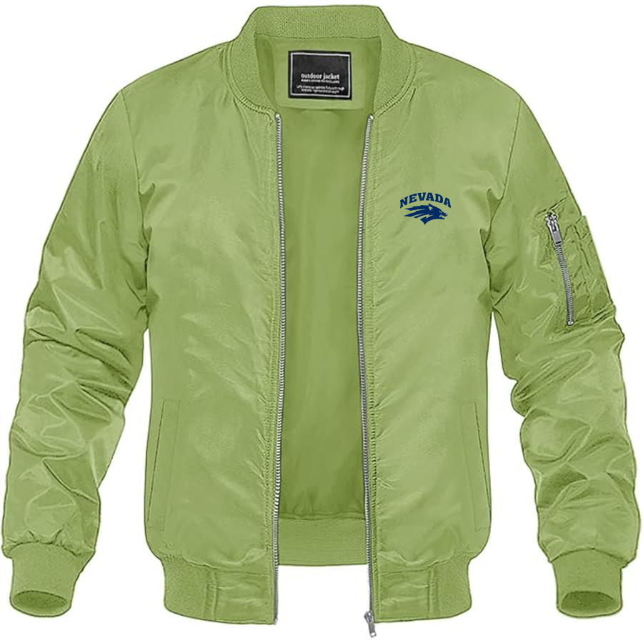 Men's Nevada Wolf Pack Logo Lightweight Bomber Jacket Windbreaker Softshell Varsity Jacket Coat