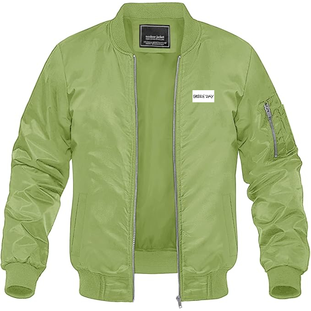 Men's Green Day Logo Lightweight Bomber Jacket Windbreaker Softshell Varsity Jacket Coat