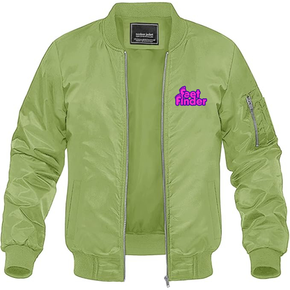 Men's FeetFinder Logo Lightweight Bomber Jacket Windbreaker Softshell Varsity Jacket Coat
