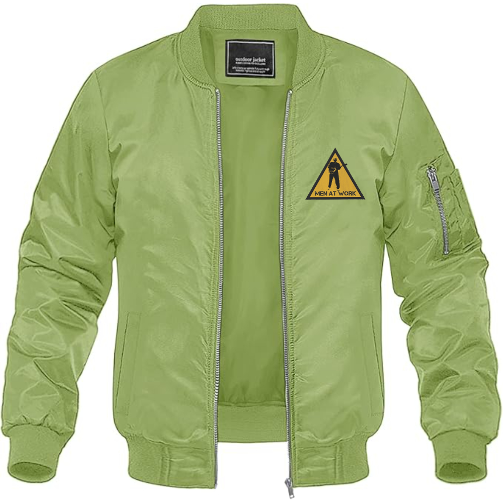 Men's Men at Work Logo Lightweight Bomber Jacket Windbreaker Softshell Varsity Jacket Coat