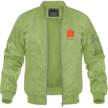 Men's Shopee Logo Lightweight Bomber Jacket Windbreaker Softshell Varsity Jacket Coat