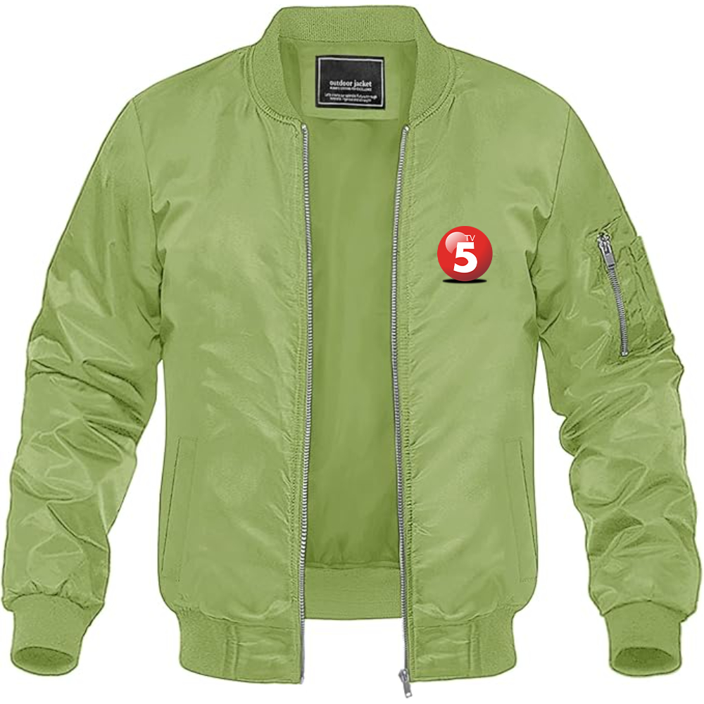 Men's ABC TV5 Logo Lightweight Bomber Jacket Windbreaker Softshell Varsity Jacket Coat