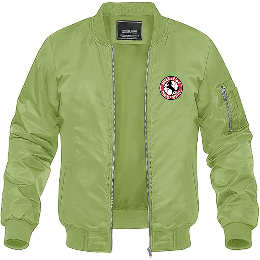Men's Billings Mustangs Logo Lightweight Bomber Jacket Windbreaker Softshell Varsity Jacket Coat