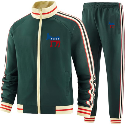 Men's  Democrat Election Symbol Two Piece Designer Tracksuit with Bold Striped Accents and Zippered Front Elevated Athletic Wear