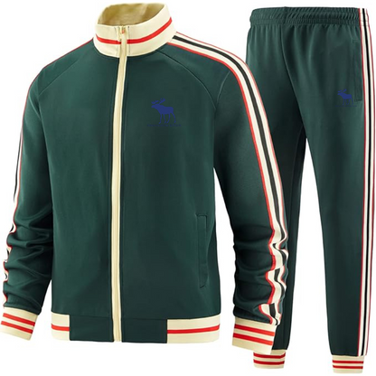Men's Abercrombie & Fitch Moose Logo  Tracksuit with Bold Striped Accents and Zippered Front Athletic Wear