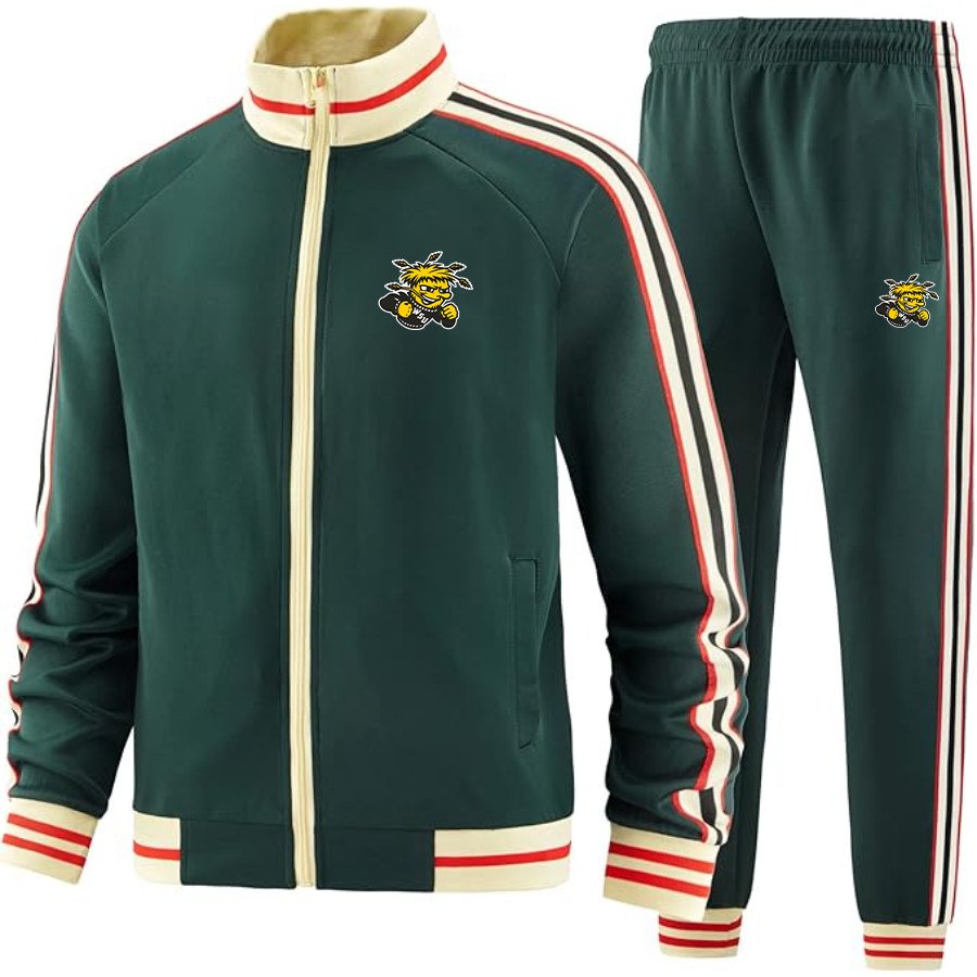 Men's Wichita State Shockers Tracksuit with Bold Striped Accents and Zippered Front Athletic Wear