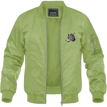 Men's Chicago Wolves Logo Lightweight Bomber Jacket Windbreaker Softshell Varsity Jacket Coat