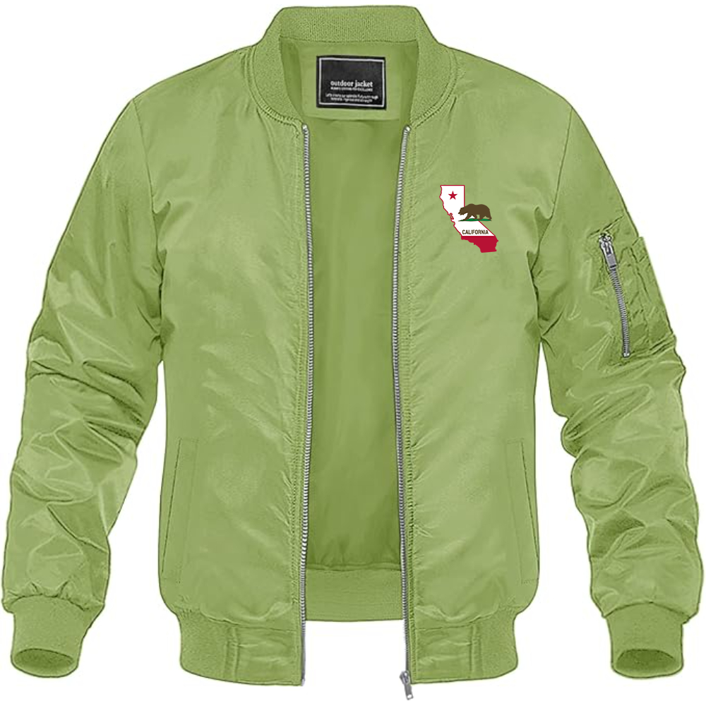 Men's California Bear Map Lightweight Bomber Jacket Windbreaker Softshell Varsity Jacket Coat