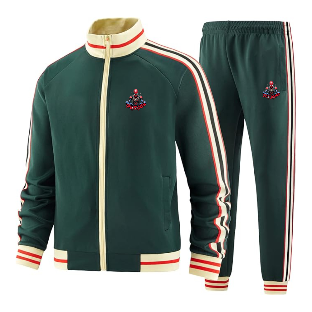 Men's Spider-Man 2025  Tracksuit with Bold Striped Accents and Zippered Front Athletic Wear