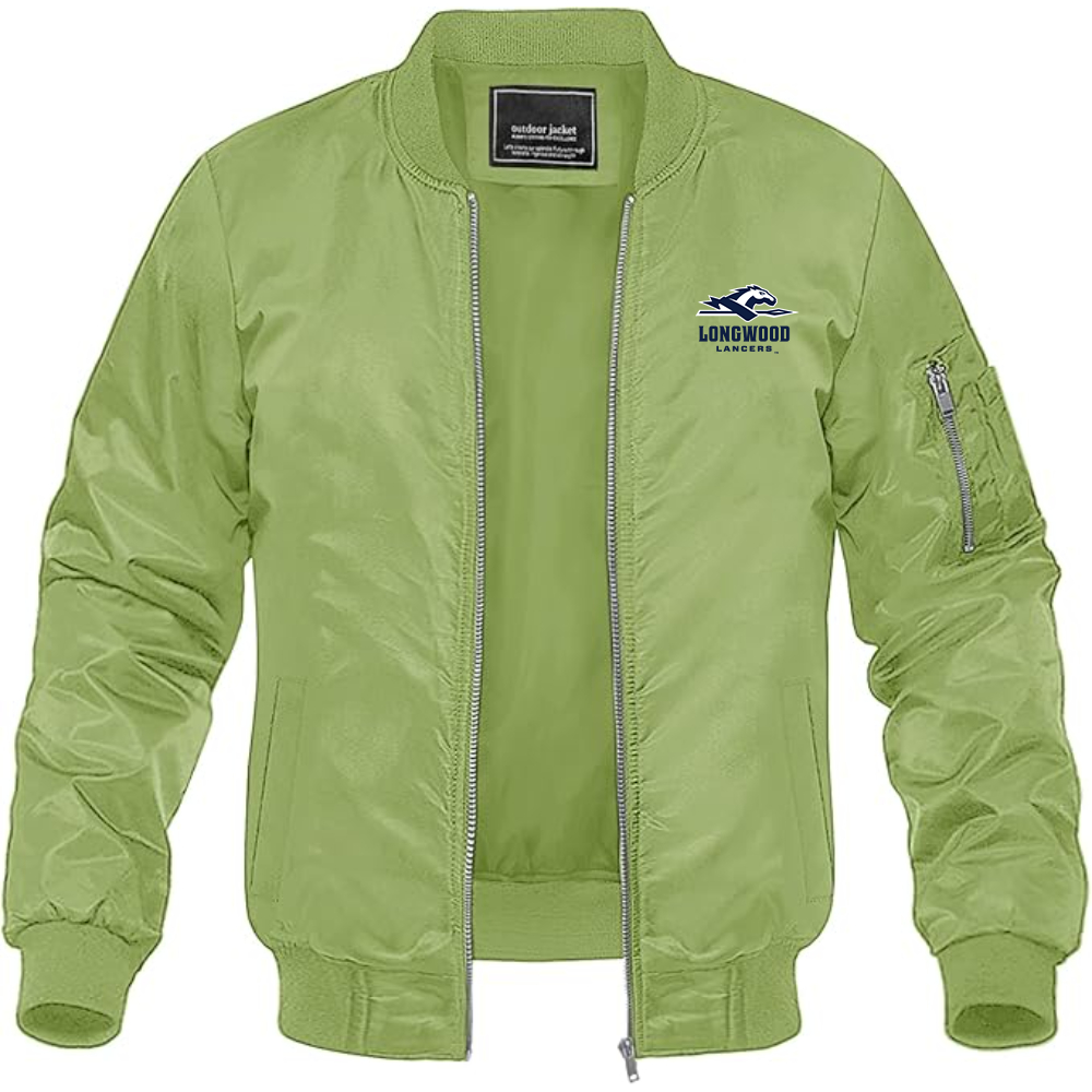 Men's Longwood Lancers Logo Lightweight Bomber Jacket Windbreaker Softshell Varsity Jacket Coat