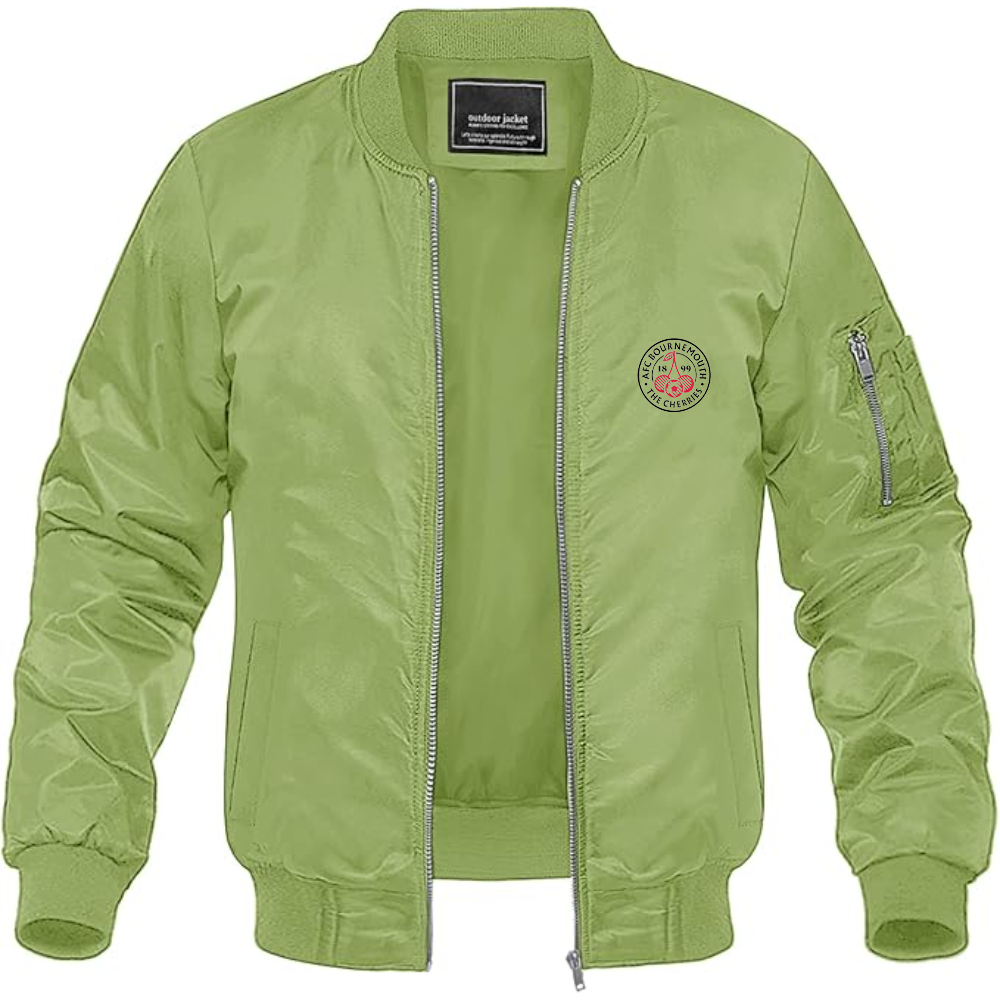 Men's AFC Bournemouth Soccer Logo Lightweight Bomber Jacket Windbreaker Softshell Varsity Jacket Coat
