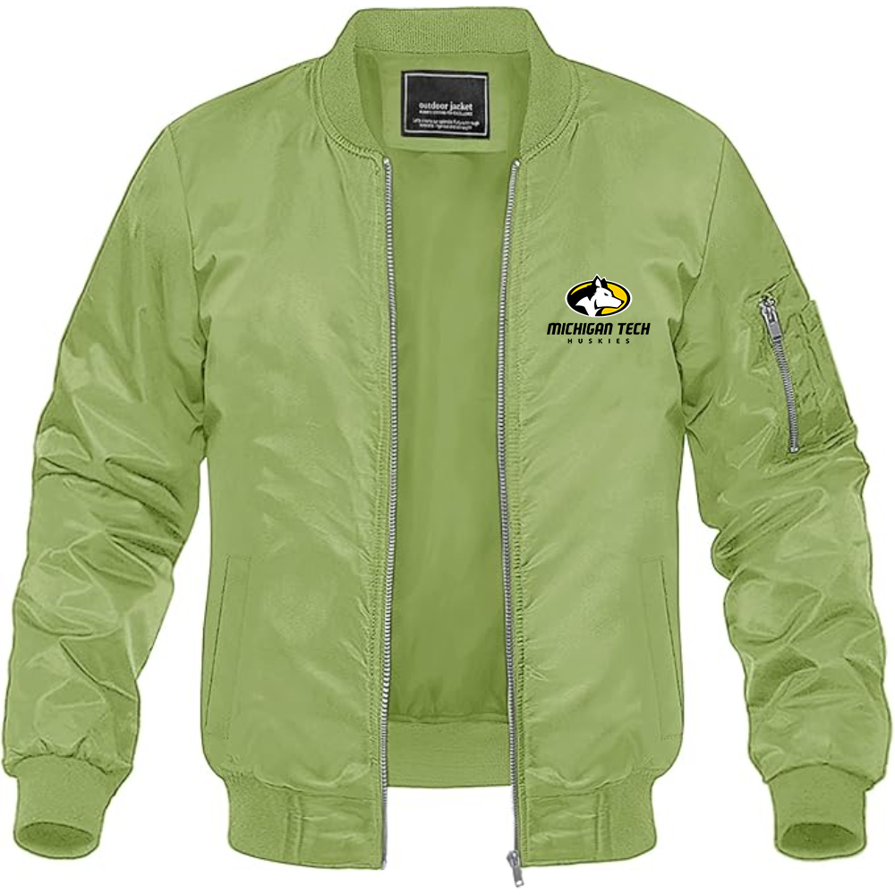 Men's Michigan Tech Huskies Logo Lightweight Bomber Jacket Windbreaker Softshell Varsity Jacket Coat