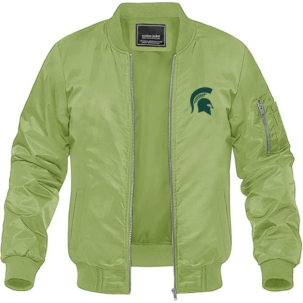 Men's Michigan State Spartans Logo Lightweight Bomber Jacket Windbreaker Softshell Varsity Jacket Coat