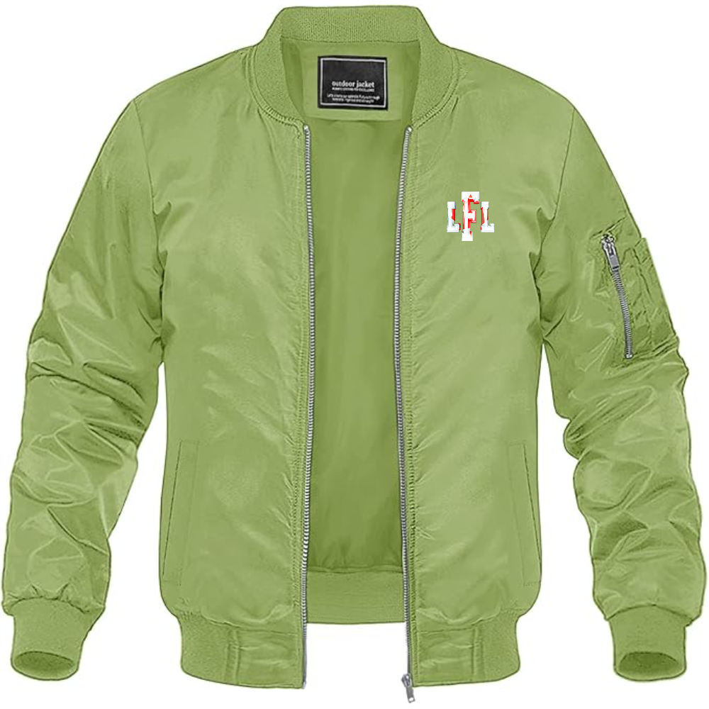 Men's LFL Canada Logo Lightweight Bomber Jacket Windbreaker Softshell Varsity Jacket Coat