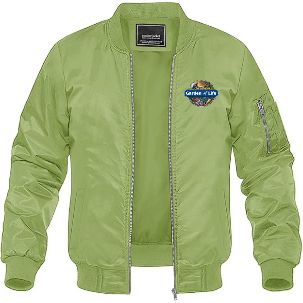 Men's Garden of Life Logo Lightweight Bomber Jacket Windbreaker Softshell Varsity Jacket Coat
