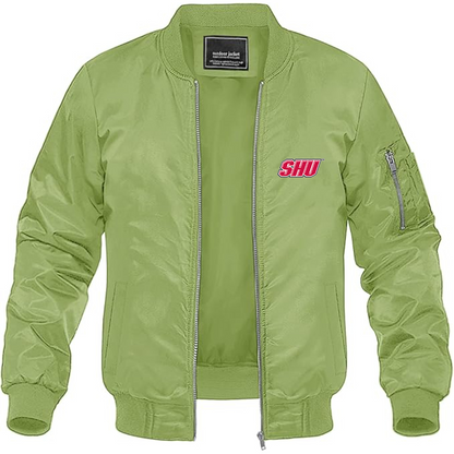 Men's Sacred Heart Pioneers Logo Lightweight Bomber Jacket Windbreaker Softshell Varsity Jacket Coat